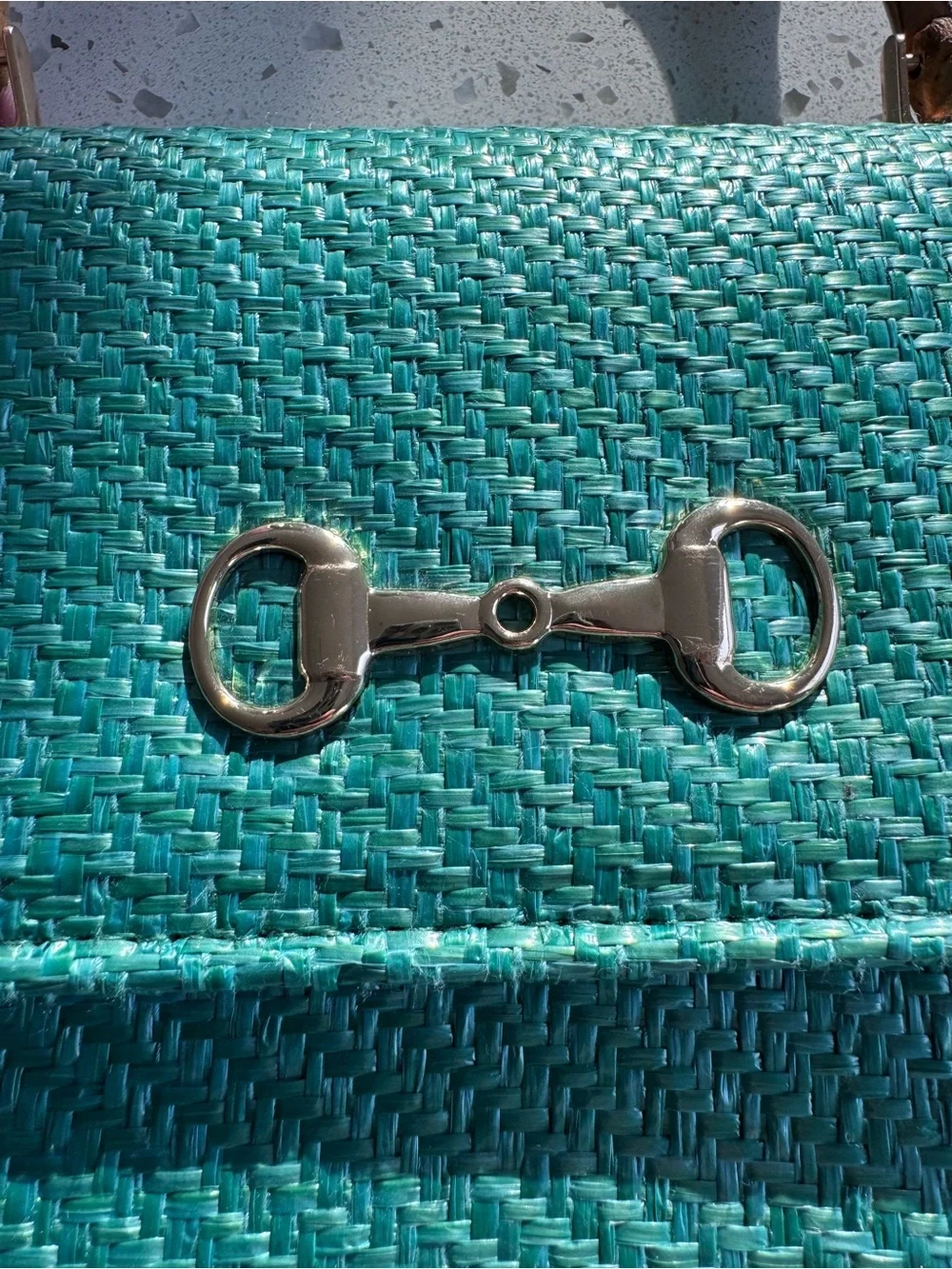 Green Woven Top-Handle Handbag with Bamboo Handle